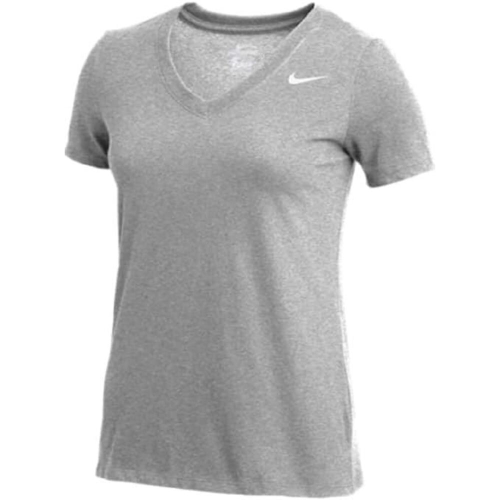 Nike Women Dri Fit Short Sleeve V Neck Athletic Swoosh Tee Shirt Grey Size Large
